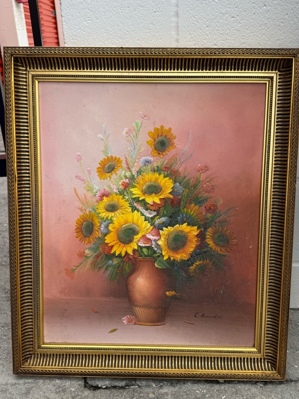 C. Benolt Sunflowers Still Life Oil on Canvas‎ Painting
